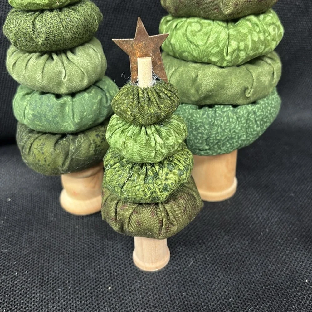 Handmade Fabric and spool Christmas Trees